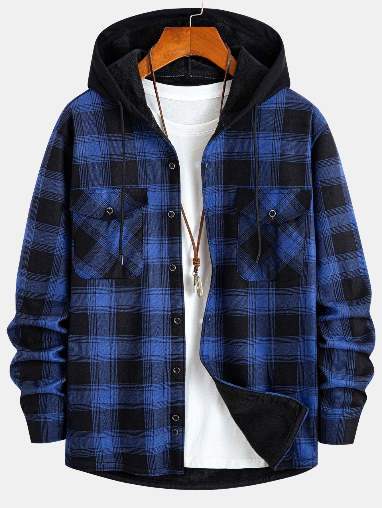 Flannel Fleece Lined Hooded Shirt With Pockets - Sansa London