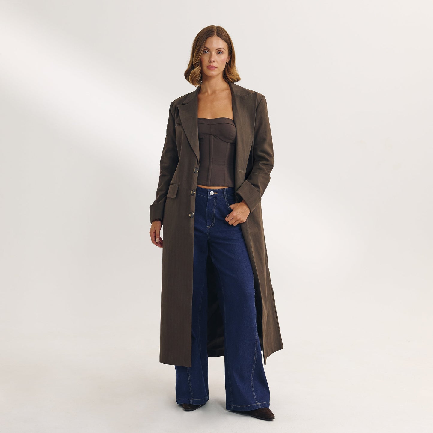 Oversized Longline Blazer - Dark Brown