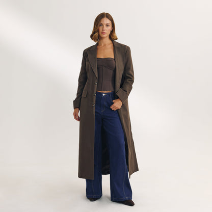 Oversized Longline Blazer - Dark Brown