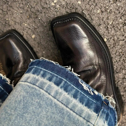 Suede square toe boots