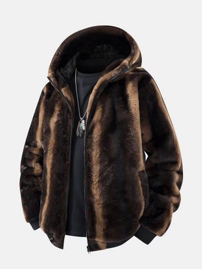 Animal Print Faux Fur Hooded Jacket