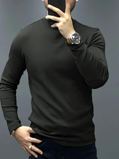 Modal Blend Elbow Patch Long Sleeve Tee:Slim Fit