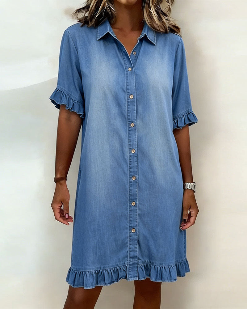 Sansa® | Comfortable Denim Dress with Flattering Rubbing