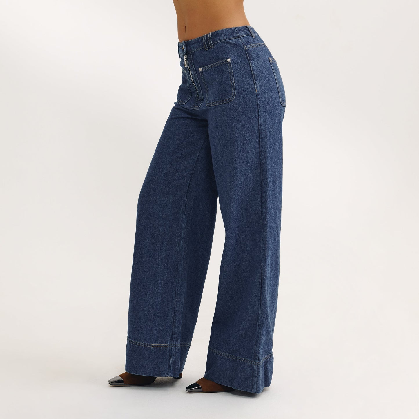 High-Waisted Wide-Leg Jeans - Blue