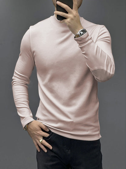 Modal Blend Elbow Patch Long Sleeve Tee:Slim Fit