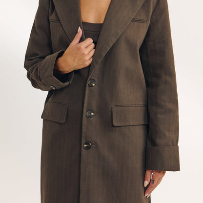 Oversized Longline Blazer - Dark Brown