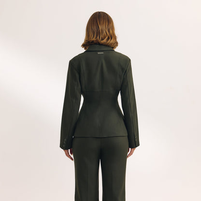 Seam Detail Fitted Blazer - Dark Green