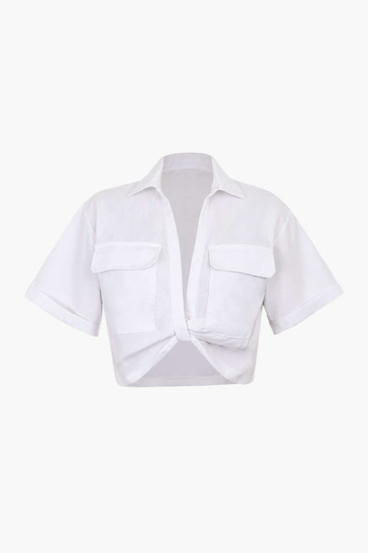 Basic Flap Pocket Twist Hem Shirt
