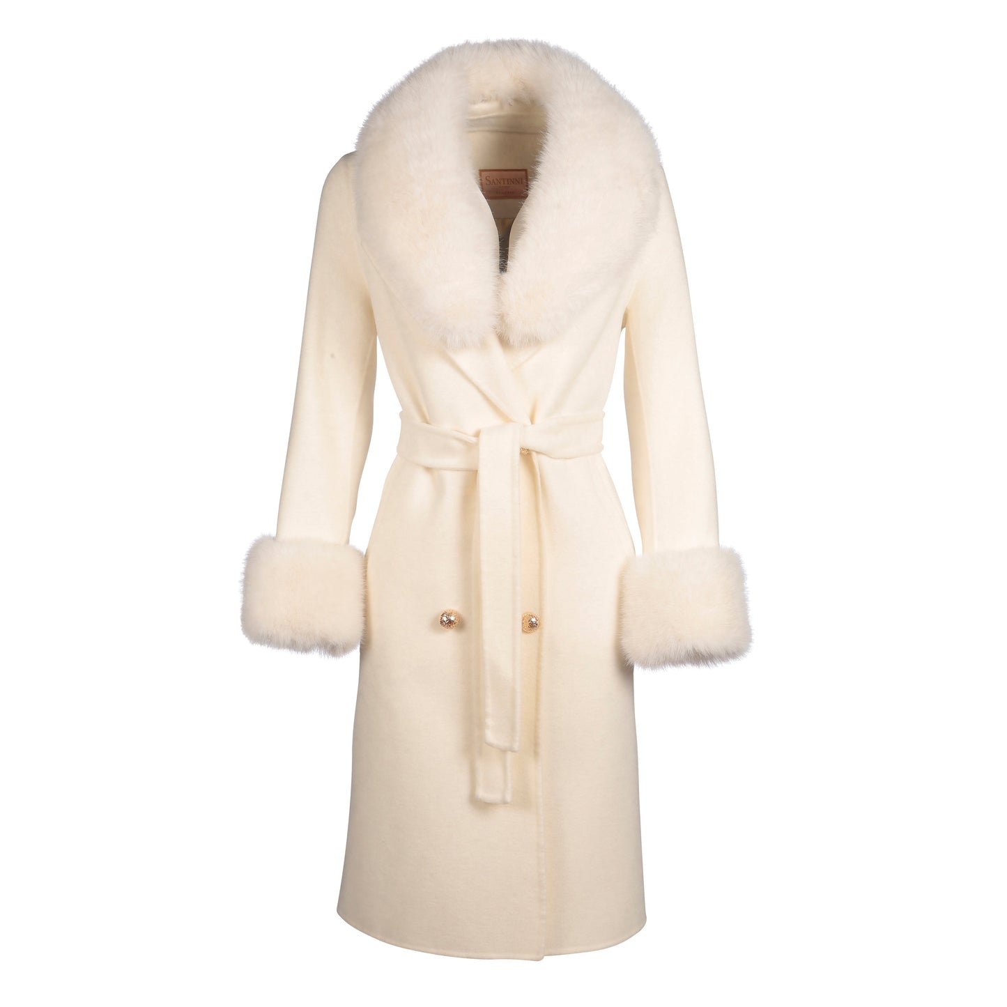'Marlene' Cashmere and Wool Coat with Faux Fur in Bianco