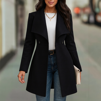 Classic Women's Double Breasted Lapel Collar Wool Coat