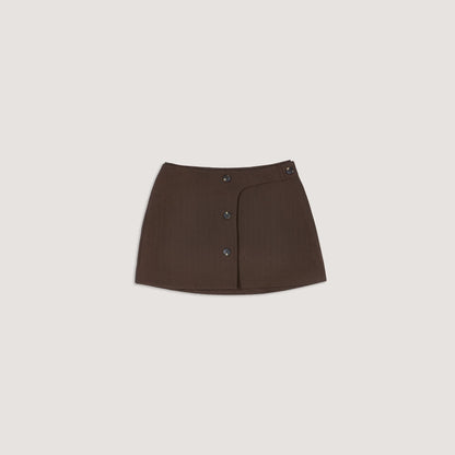 Button Detail Mini Skirt - Dark Brown