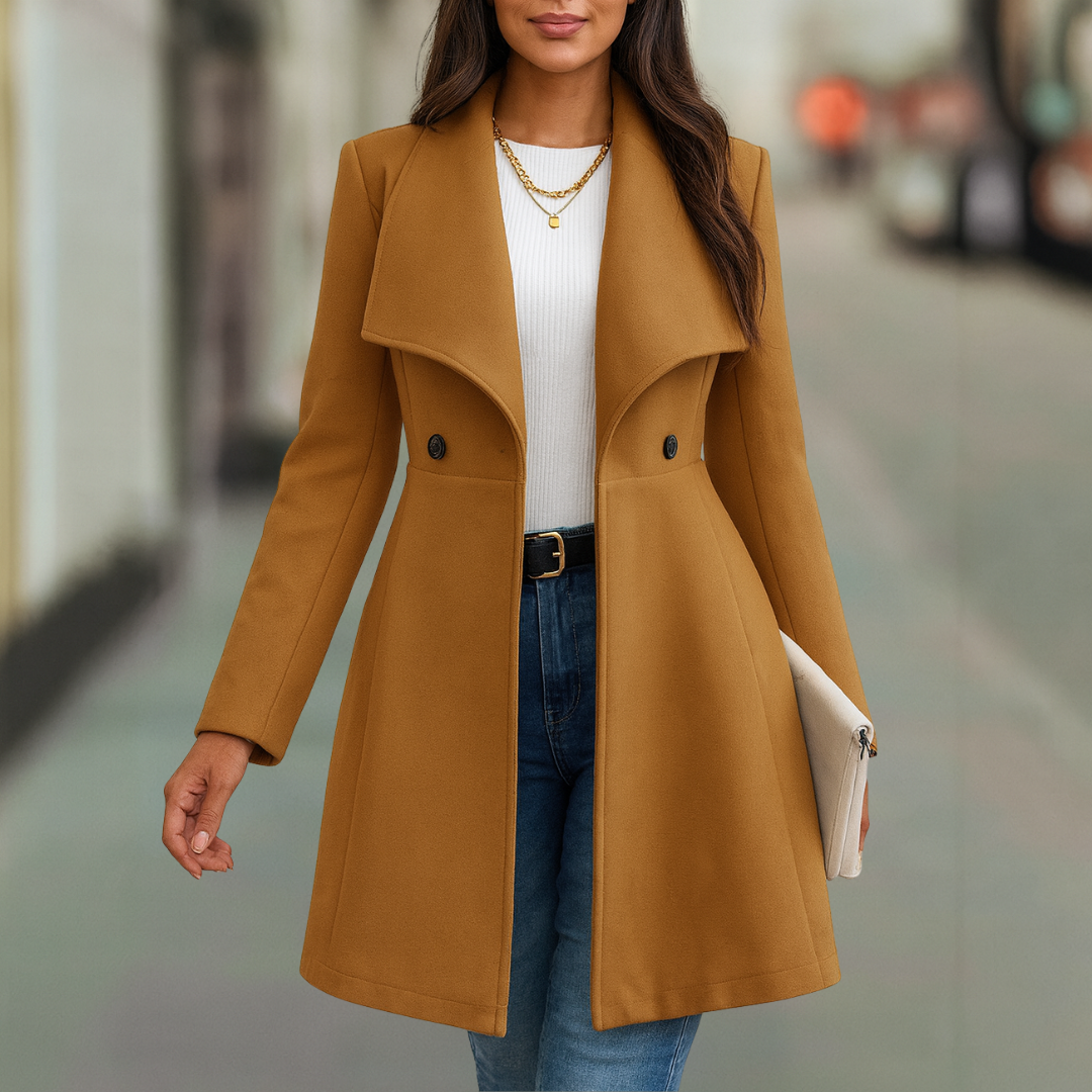 Classic Women's Double Breasted Lapel Collar Wool Coat