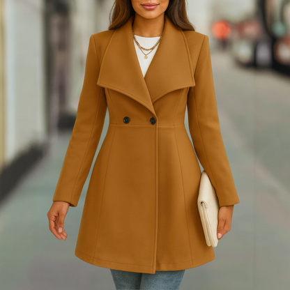Classic Women's Double Breasted Lapel Collar Wool Coat
