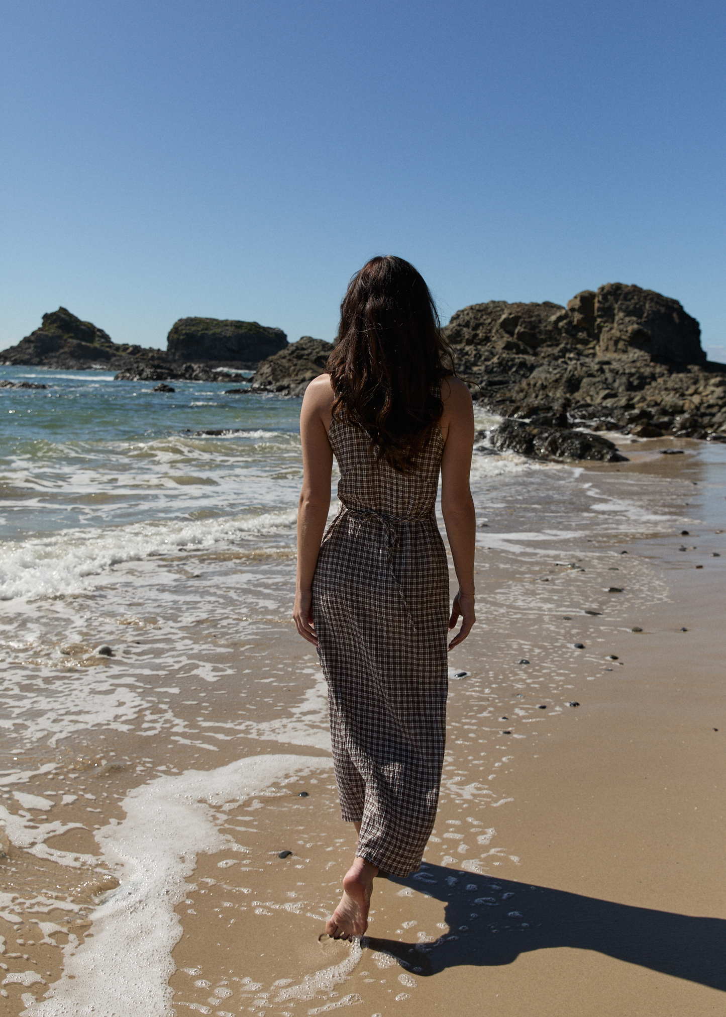 Rayrush Womens Base - Seersucker Maxi Dress - Coffee Check