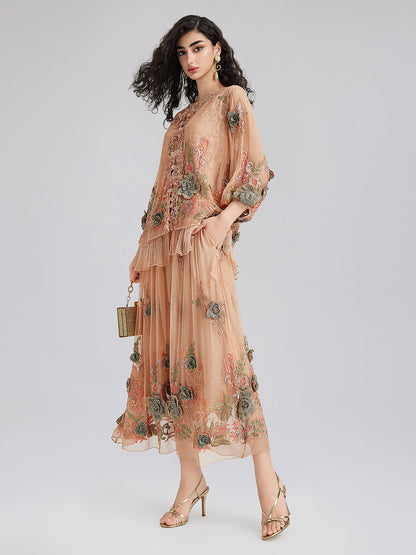 Handcrafted 3D Floral Silk Top
