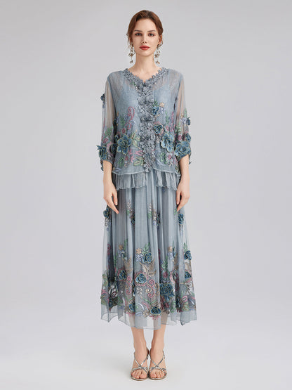 Handcrafted 3D Floral Silk Top