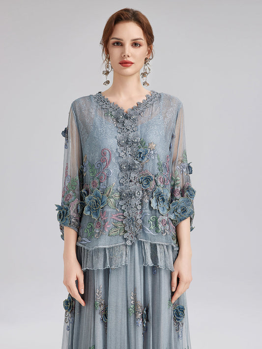 Handcrafted 3D Floral Silk Top