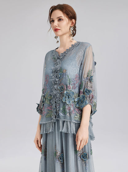 Handcrafted 3D Floral Silk Top