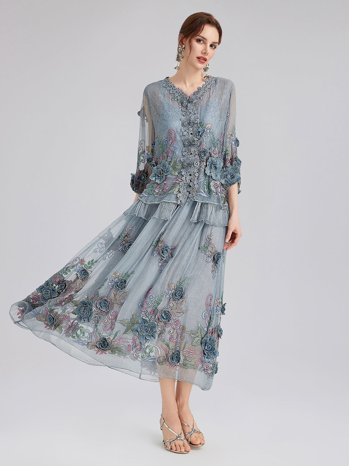 Handcrafted 3D Floral Silk Top