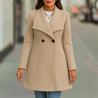 Classic Women's Double Breasted Lapel Collar Wool Coat