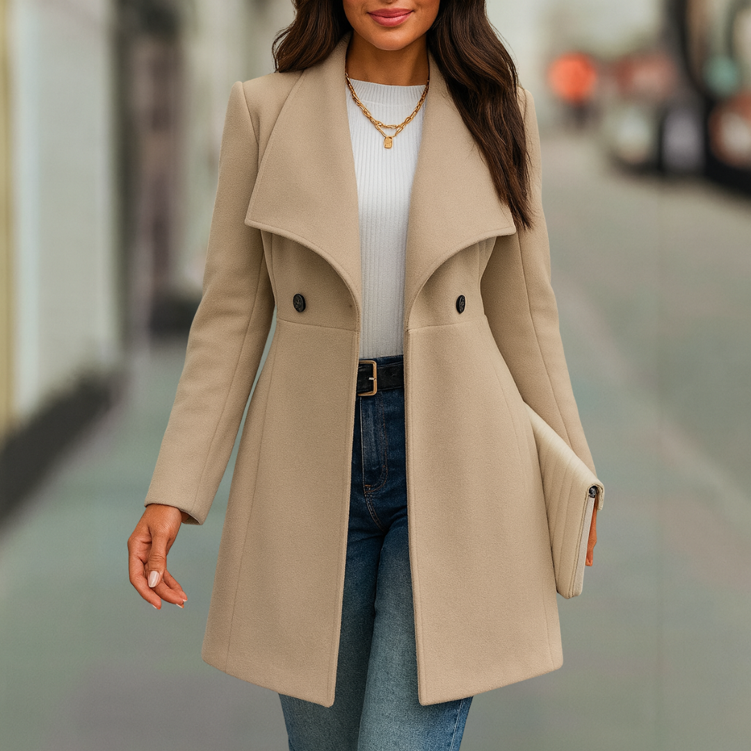 Classic Women's Double Breasted Lapel Collar Wool Coat