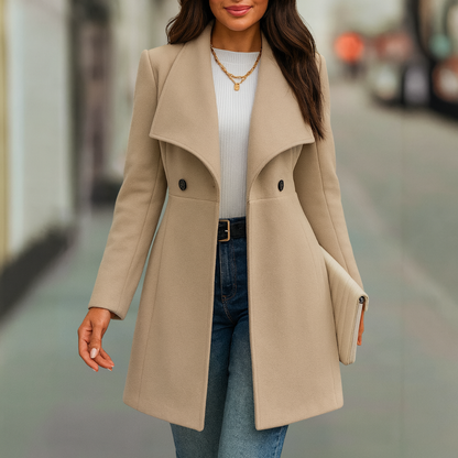Classic Women's Double Breasted Lapel Collar Wool Coat