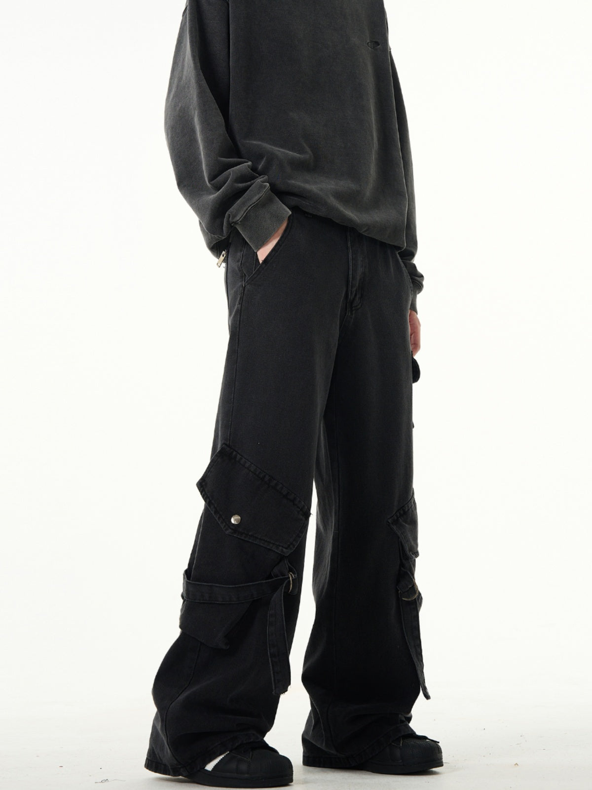 MADWITCH Kuro Denim Strap Cargo Pants