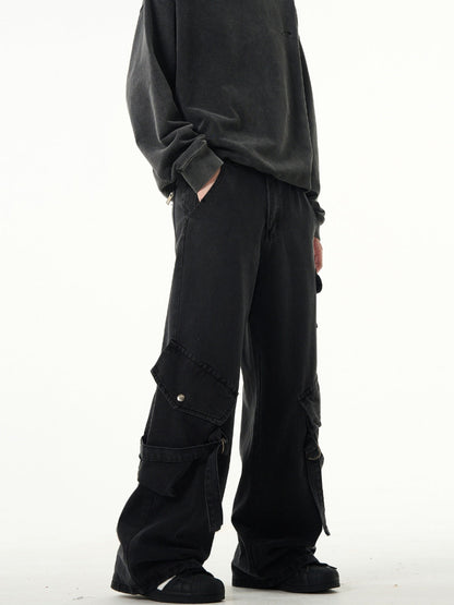 MADWITCH Kuro Denim Strap Cargo Pants