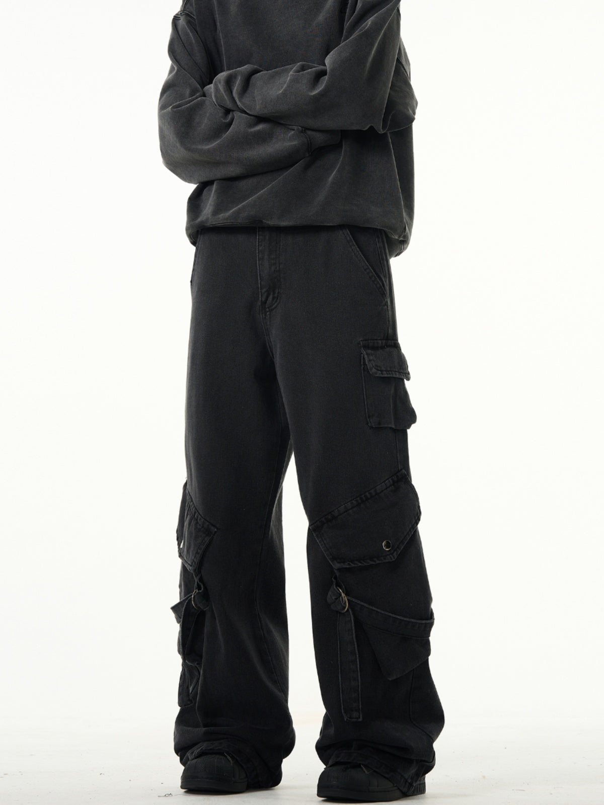 MADWITCH Kuro Denim Strap Cargo Pants