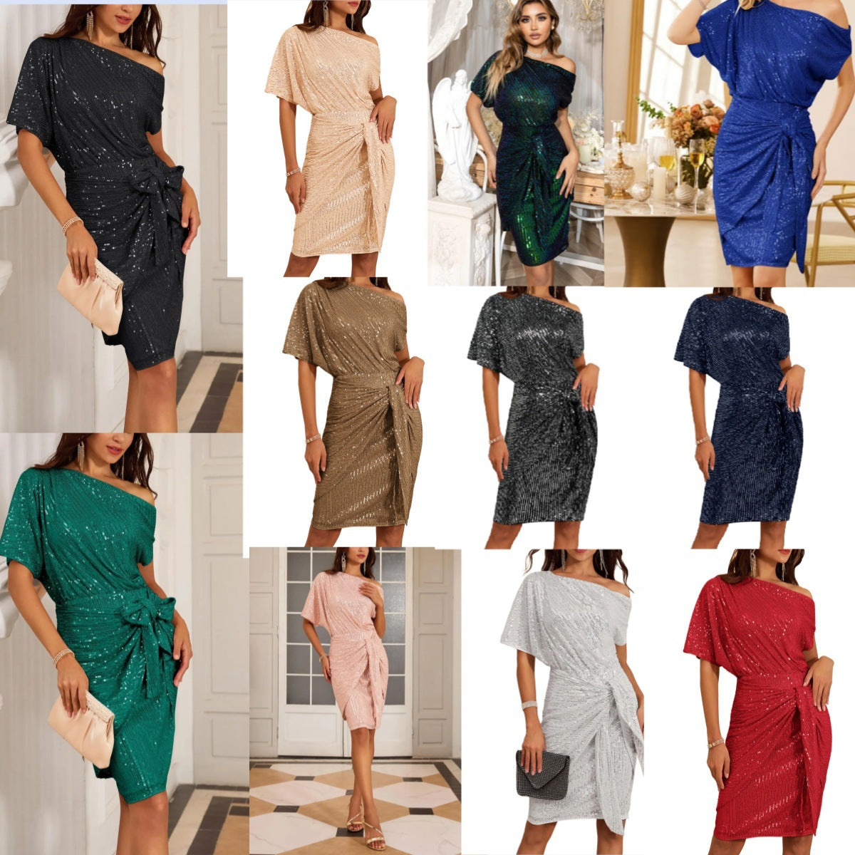 Sparkly One-Shoulder Ruched Dress