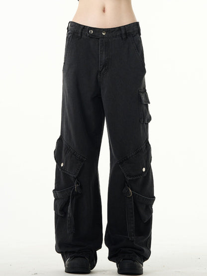 MADWITCH Kuro Denim Strap Cargo Pants