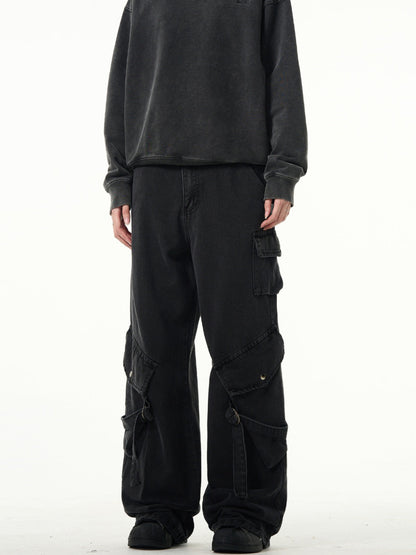 MADWITCH Kuro Denim Strap Cargo Pants