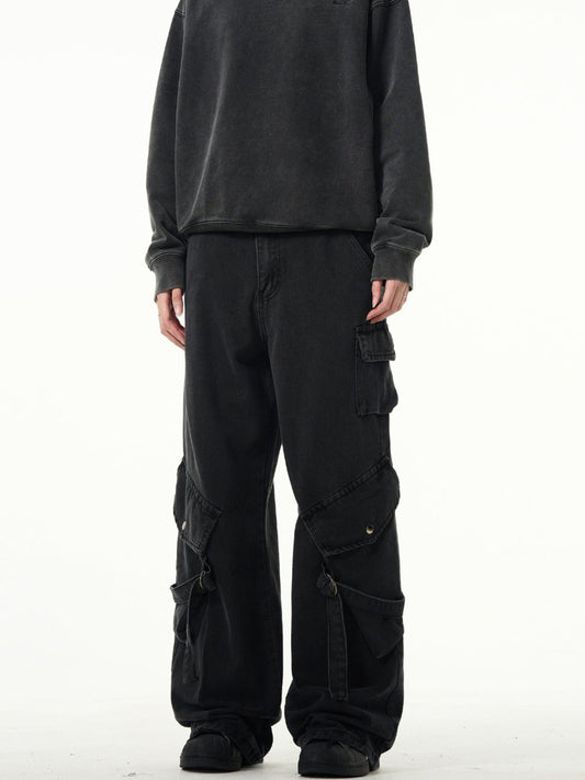 MADWITCH Kuro Denim Strap Cargo Pants