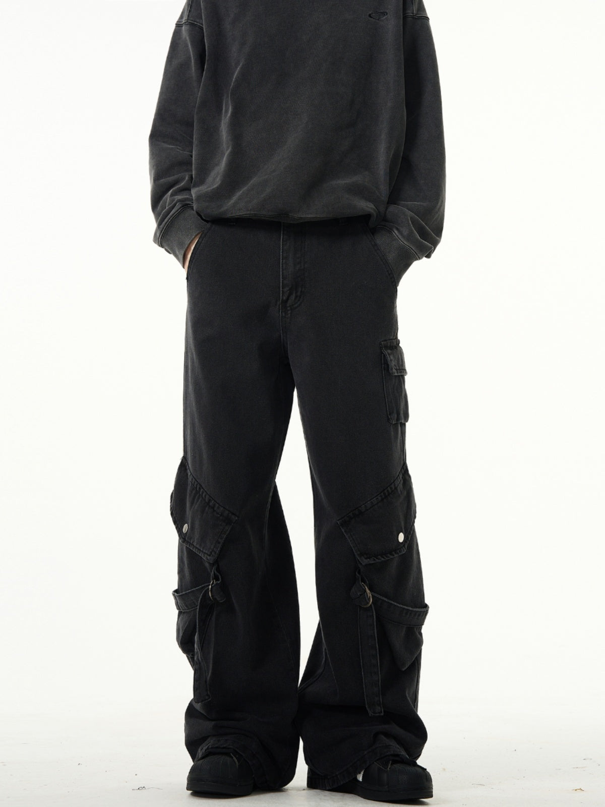 MADWITCH Kuro Denim Strap Cargo Pants