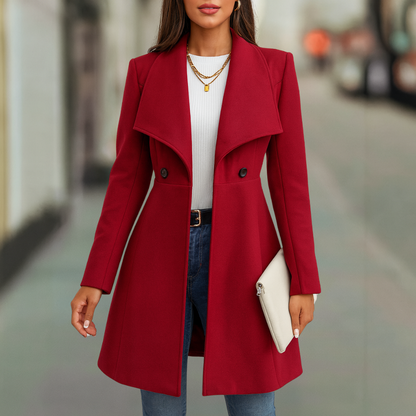 Classic Women's Double Breasted Lapel Collar Wool Coat