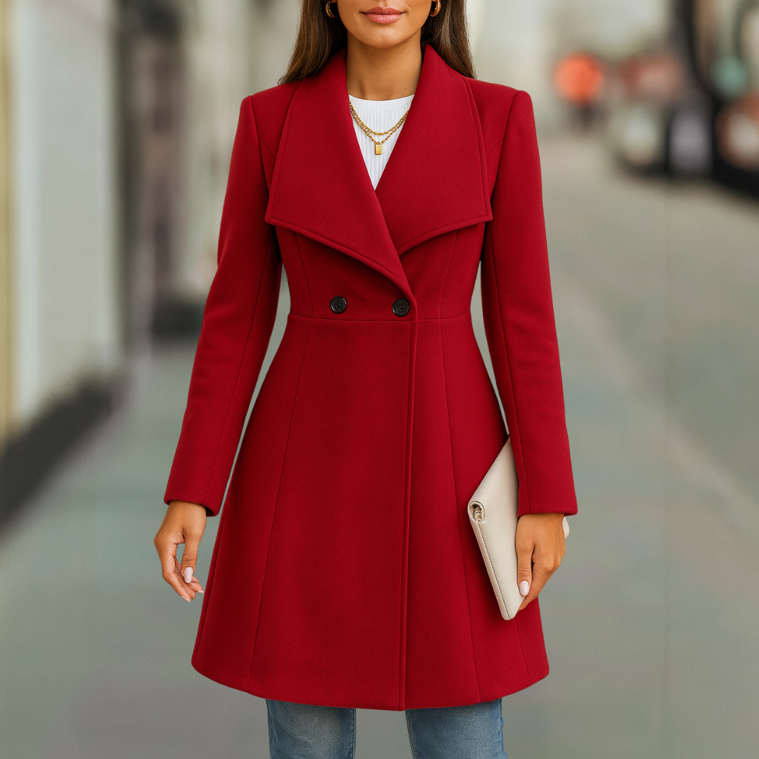 Classic Women's Double Breasted Lapel Collar Wool Coat