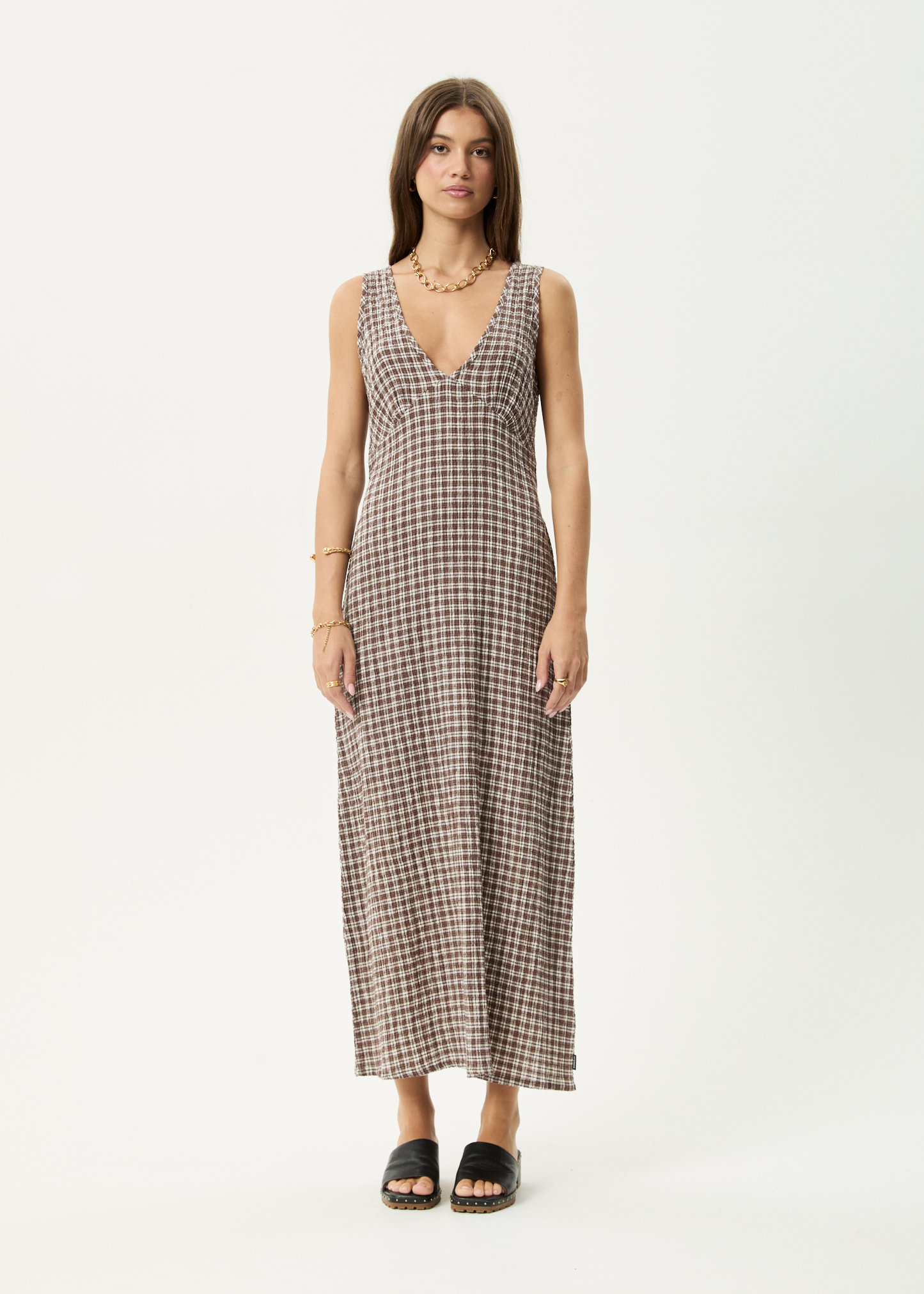 Rayrush Womens Base - Seersucker Maxi Dress - Coffee Check
