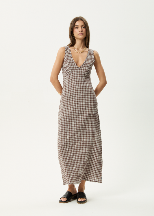 Rayrush Womens Base - Seersucker Maxi Dress - Coffee Check