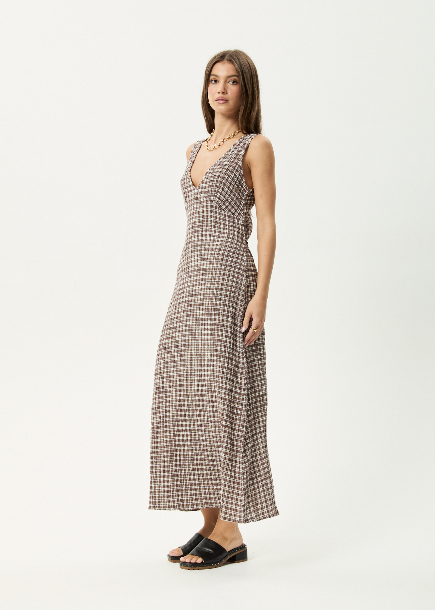Rayrush Womens Base - Seersucker Maxi Dress - Coffee Check
