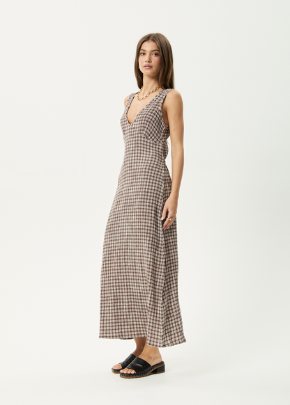 Rayrush Womens Base - Seersucker Maxi Dress - Coffee Check