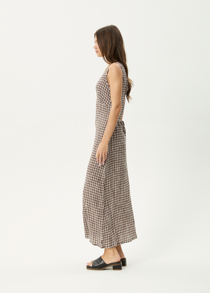 Rayrush Womens Base - Seersucker Maxi Dress - Coffee Check