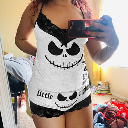 Little Nightmare Gothic Pajamas, Skull & Lace Sleepwear