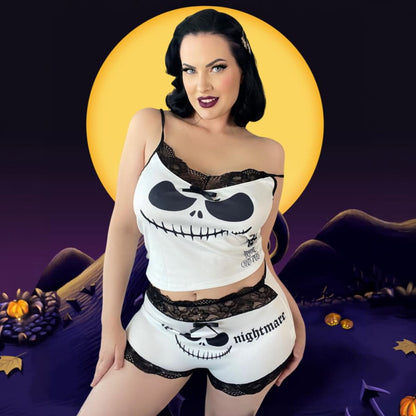 Little Nightmare Gothic Pajamas, Skull & Lace Sleepwear