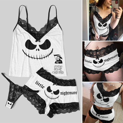 Little Nightmare Gothic Pajamas, Skull & Lace Sleepwear