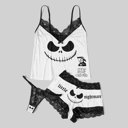 Little Nightmare Gothic Pajamas, Skull & Lace Sleepwear