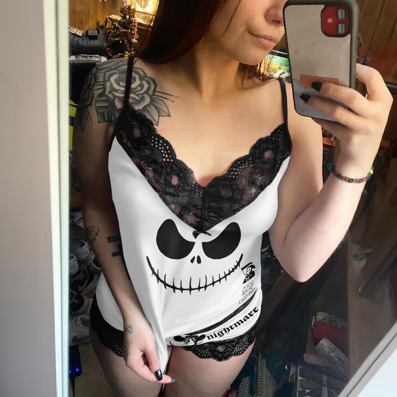 Little Nightmare Gothic Pajamas, Skull & Lace Sleepwear