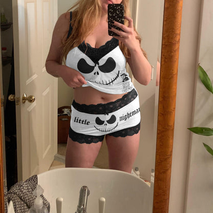Little Nightmare Gothic Pajamas, Skull & Lace Sleepwear