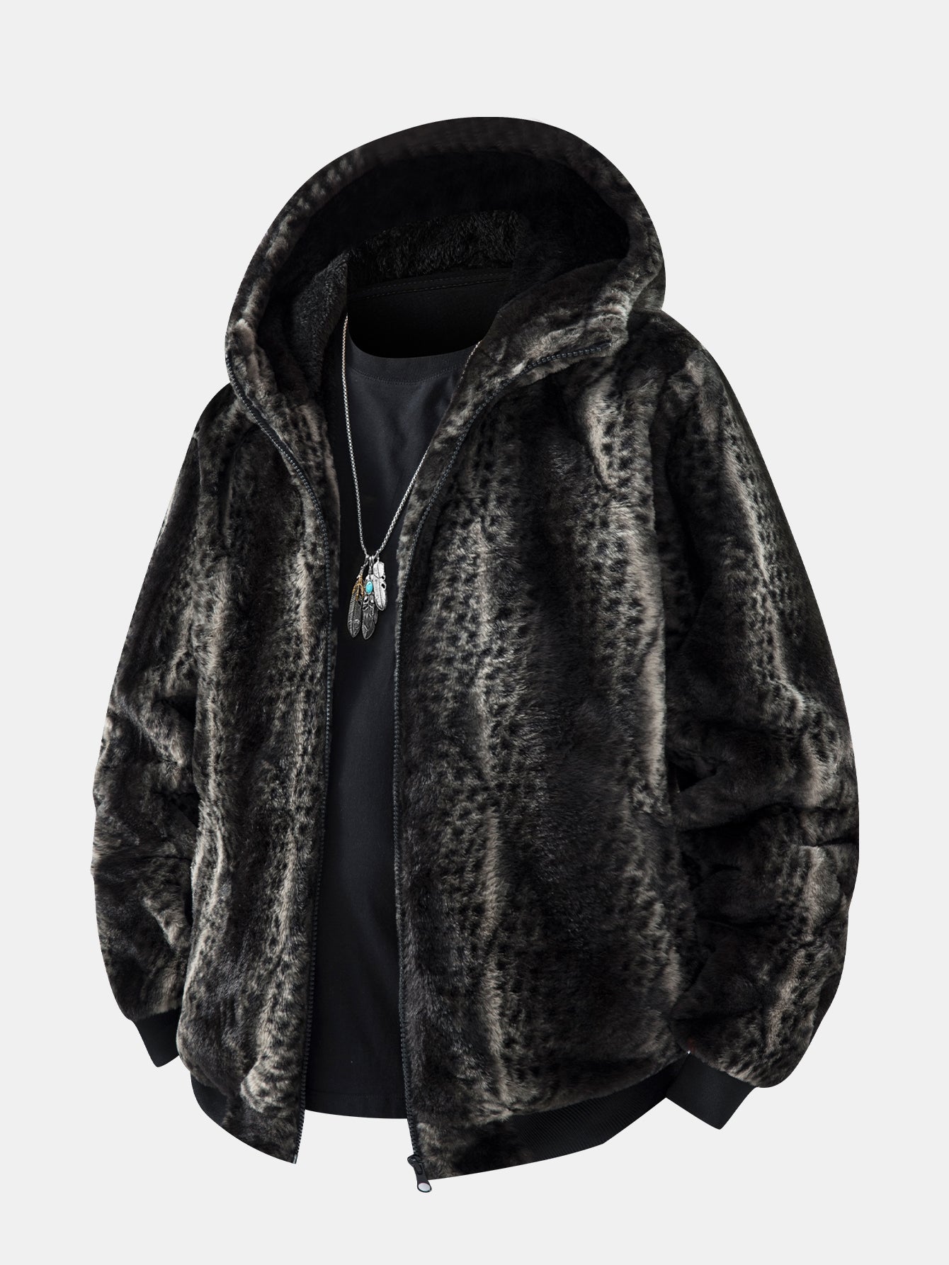 Animal Print Faux Fur Hooded Jacket - Sansa London