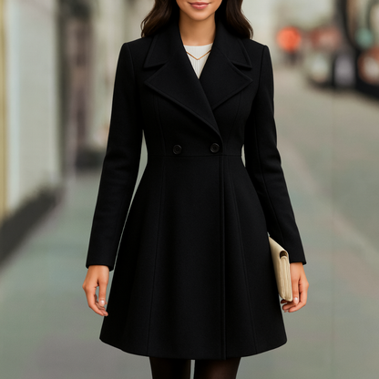 Classic Women's Double Breasted Lapel Collar Wool Coat
