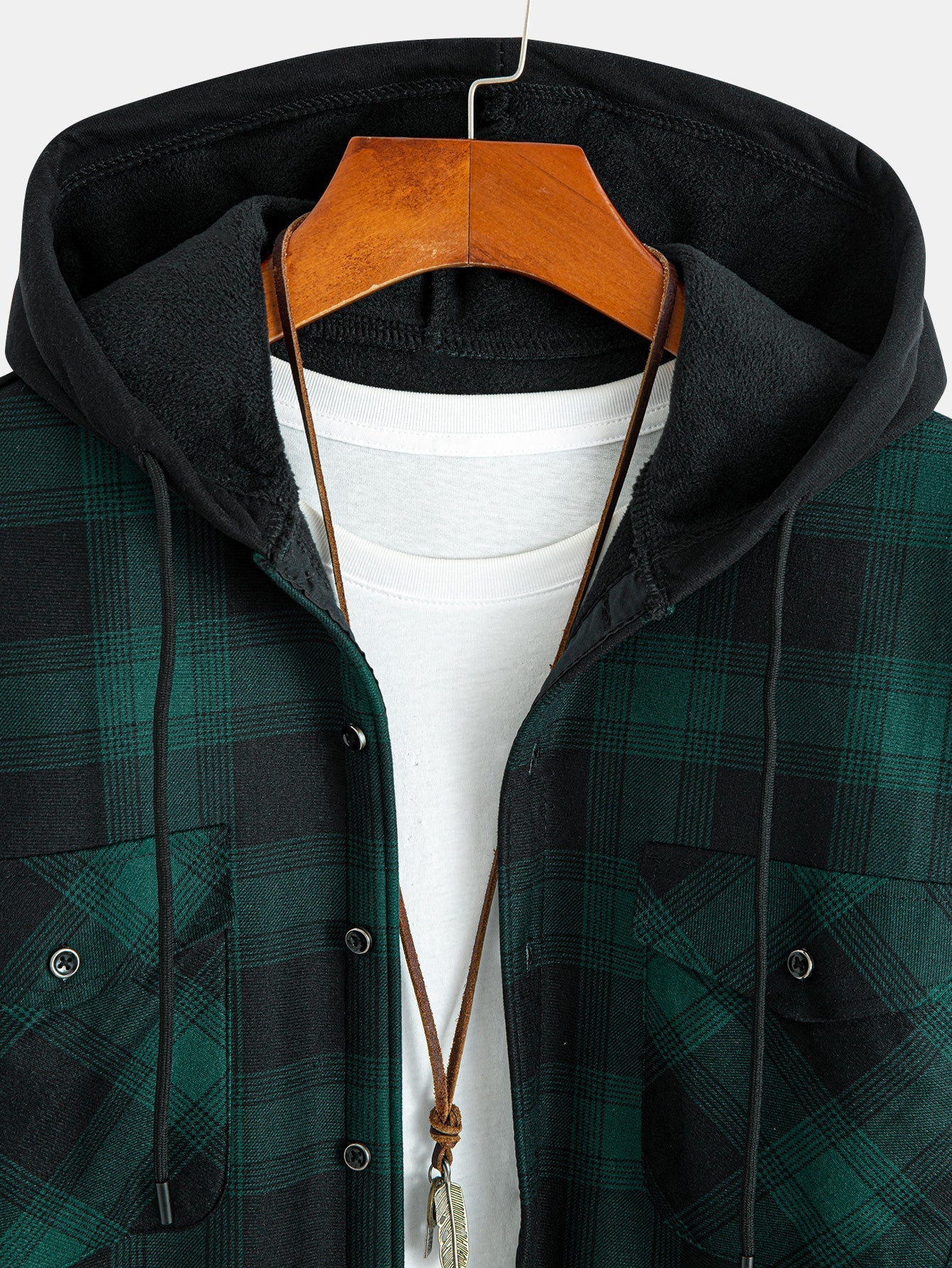 Flannel Fleece Lined Hooded Shirt With Pockets - Sansa London